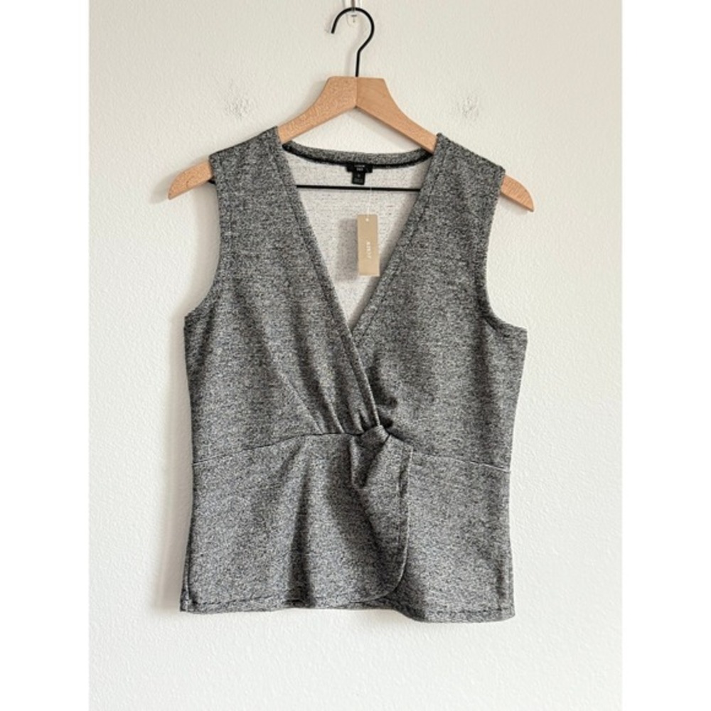 J.Crew 365 Faux Wrap V-Neck Tank Top S Black White Marled Knit Quiet Luxury Chic